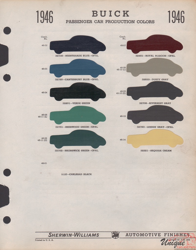 1946 Buick Paint Charts Williams 1